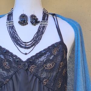 Black Beaded Multi Layer Necklace